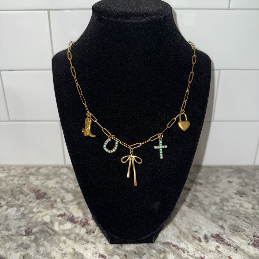 Custom 18K PVD Gold Western Charm Necklace